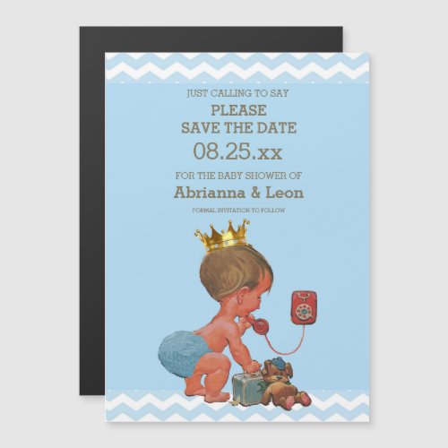 Little Prince on Phone Save The Date Gray Blue Magnetic Invitation