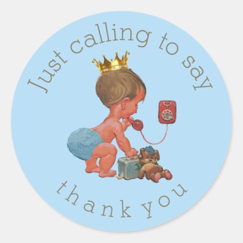 Little Prince on Phone Thank You Baby Shower Classic Round Sticker