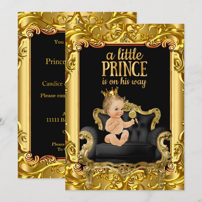 Little Prince on Throne Baby Shower Blonde Baby Invitation (Front/Back)