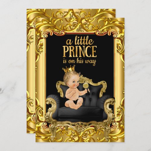 Little Prince on Throne Baby Shower Blonde Baby Invitation