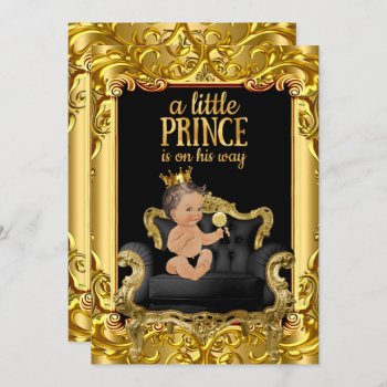 Little Prince On Throne Baby Shower Brunette Baby Invitation by VintageBabyShop at Zazzle