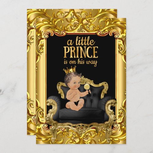 Little Prince on Throne Baby Shower Brunette Baby Invitation