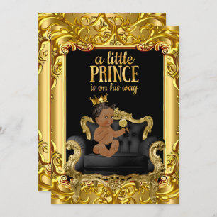 Little Prince on Throne Baby Shower Ethnic Invitation