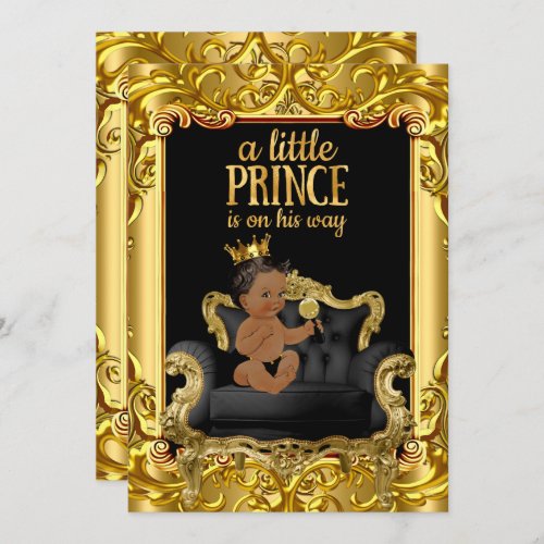 Little Prince on Throne Baby Shower Ethnic Invitation