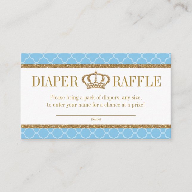 Little Prince Royal Baby Blue & Gold Diaper Raffle Enclosure Card (Front)