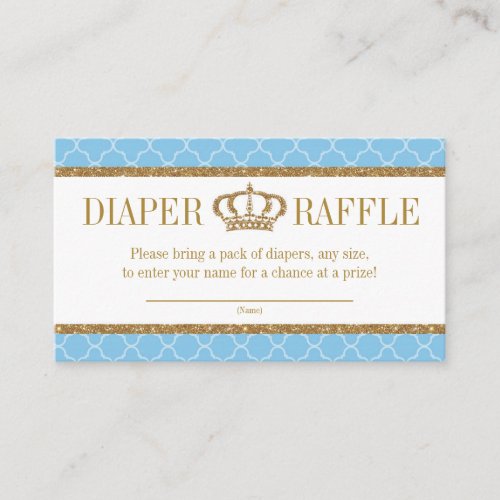 Little Prince Royal Baby Blue  Gold Diaper Raffle Enclosure Card