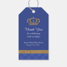 15x Little Prince Baby Shower Tags Blue Crown 