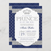 Little Prince Royal Blue and Silver Baby Shower Invitation (Front/Back)