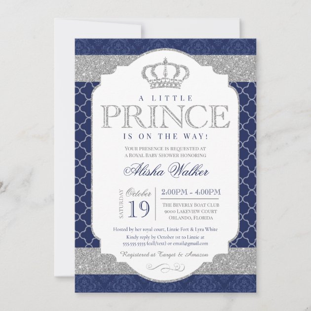 Royal blue and silver baby sale shower invitations