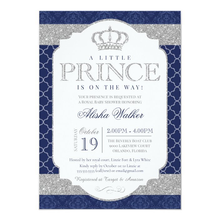 blue and silver baby shower invitations