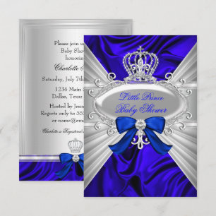 Little Prince Royal Blue Boy Baby Shower Invite