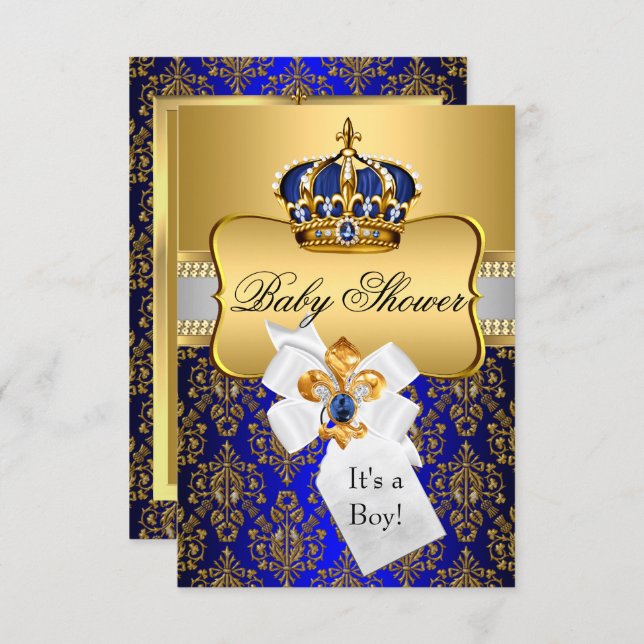 Royal Prince Baby Shower Invitation Blue and Gold Little 