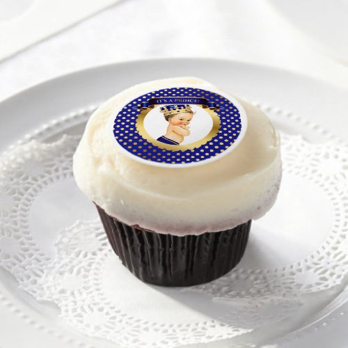 Little Prince Royal Blue Gold Baby Boy Crown Edible Frosting Rounds