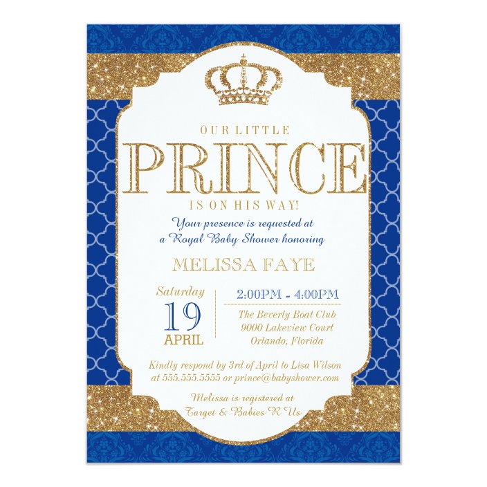 royal blue and gold baby shower invitations