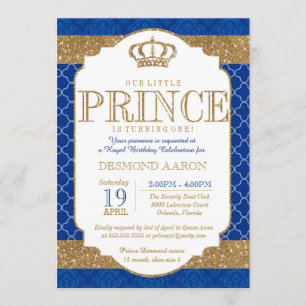 Little Prince Royal Blue Gold Birthday or Shower Invitation