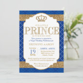 Little Prince Royal Blue Gold Birthday or Shower Invitation (Standing Front)