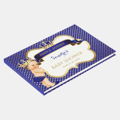 Little Prince Royal Blue Gold Crown Baby Boy Guest Book