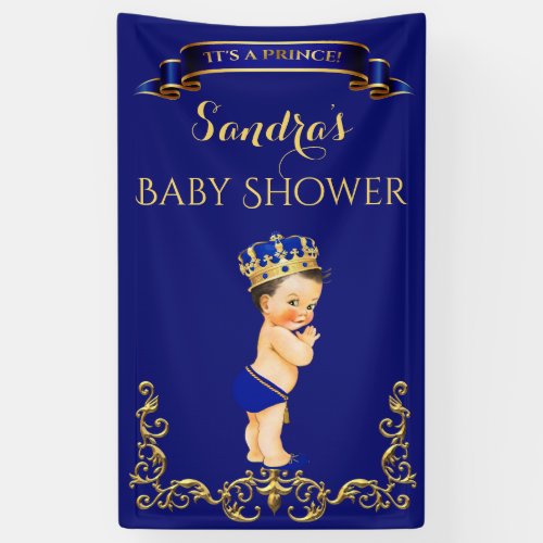 Little Prince Royal Blue Gold Crown Banner