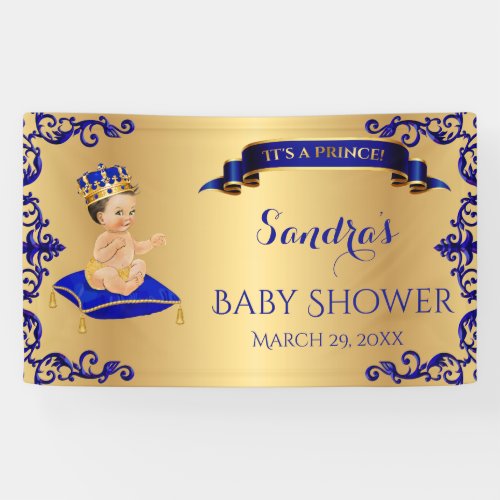 Little Prince Royal Blue Gold Cup Spoon Pillow Banner