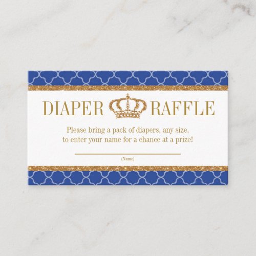 Little Prince Royal Blue  Gold Diaper Raffle Enclosure Card
