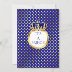 Little Prince Royal Blue & Gold Dot Crown Invitation | Zazzle