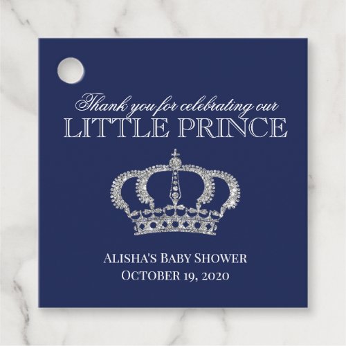 Little Prince Royal Blue Silver Shower Thank You Favor Tags
