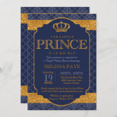 Little Prince Royal Navy Blue Gold Baby Shower Invitation (Front/Back)