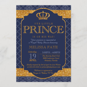 Little Prince Royal Navy Blue Gold Baby Shower Invitation