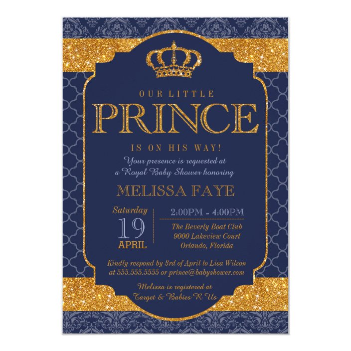 Little Prince Royal Navy Blue Gold Baby Shower Invitation Zazzle Little Prince Royal Navy Blue Gold Baby