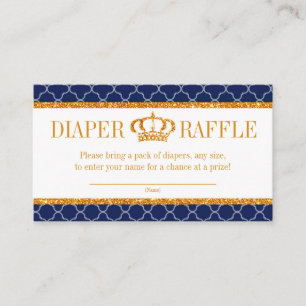 Little Prince Royal Navy Blue & Gold Diaper Raffle Enclosure Card