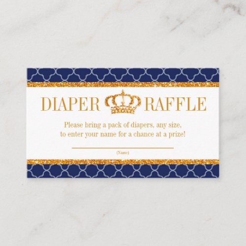 Little Prince Royal Navy Blue  Gold Diaper Raffle Enclosure Card