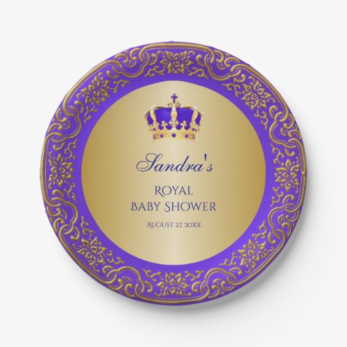 Little Prince Royal Purple Gold Crown Paper Plates