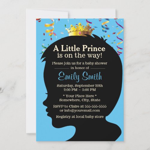 Little Prince Silhouette Confetti Boy Baby Shower Invitation