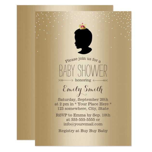 Little Prince Silhouette Gold Metallic Baby Shower Invitation
