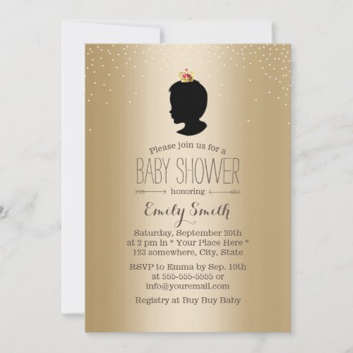 Little Prince Silhouette Gold Metallic Baby Shower 5x7 Paper Invitation Card