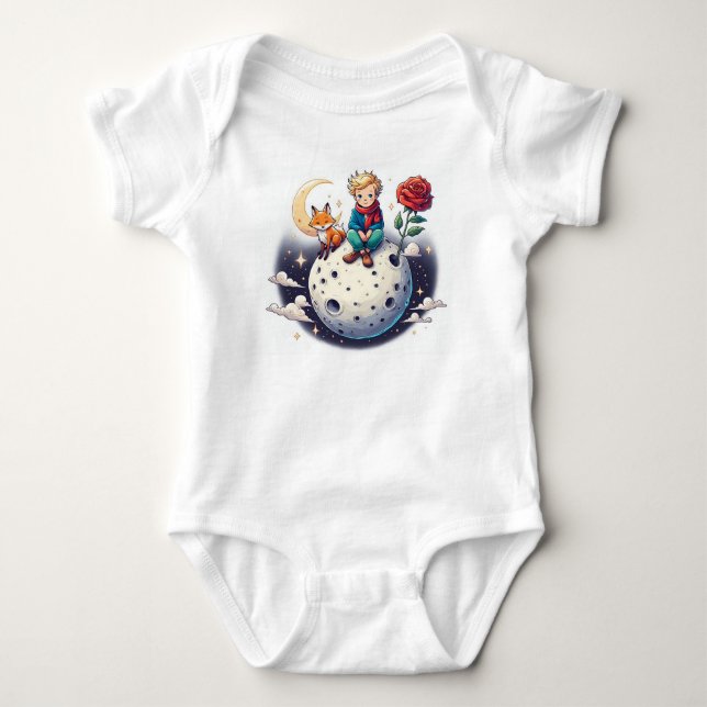 Little Prince sitting on the moon Baby Bodysuit (Front)