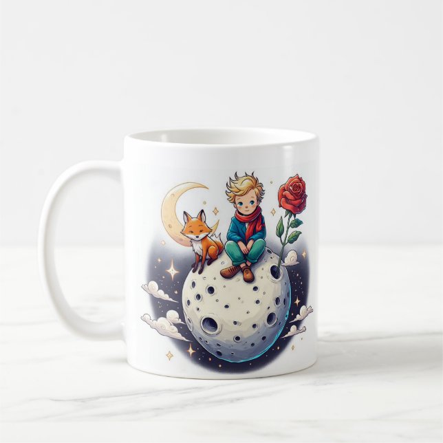 Little Prince sitting on the moon Coffee Mug (Left)
