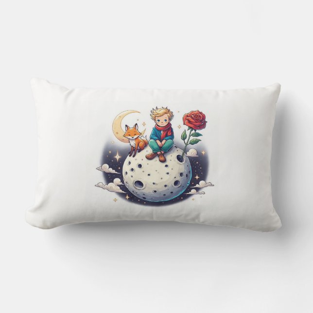 Little Prince sitting on the moon Lumbar Pillow (Front)