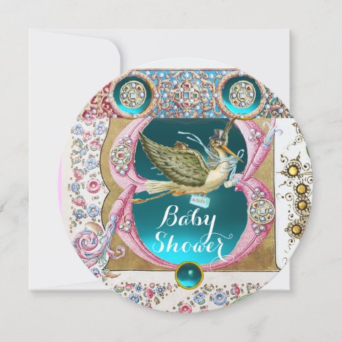 LITTLE PRINCE STORK BABY SHOWERFLORAL GEMSTONES INVITATION