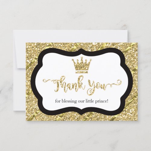 Little Prince Thank You Card Black Faux Glitter