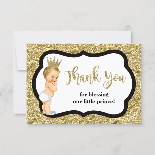 Little Prince Thank You Card Black Faux Glitter