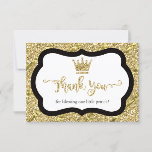 Little Prince Thank You Card, Black, Faux Glitter Card