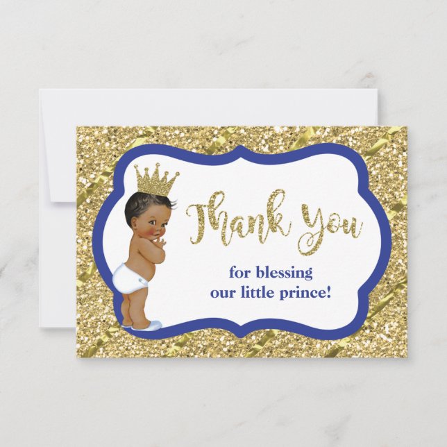 Little Prince Thank You Card, Blue, Faux Glitter (Front)