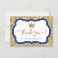 Little Prince Thank You Card, Blue, Faux Glitter