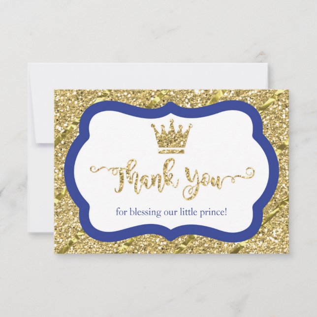 Little Prince Thank You Card, Blue, Faux Glitter (Front)
