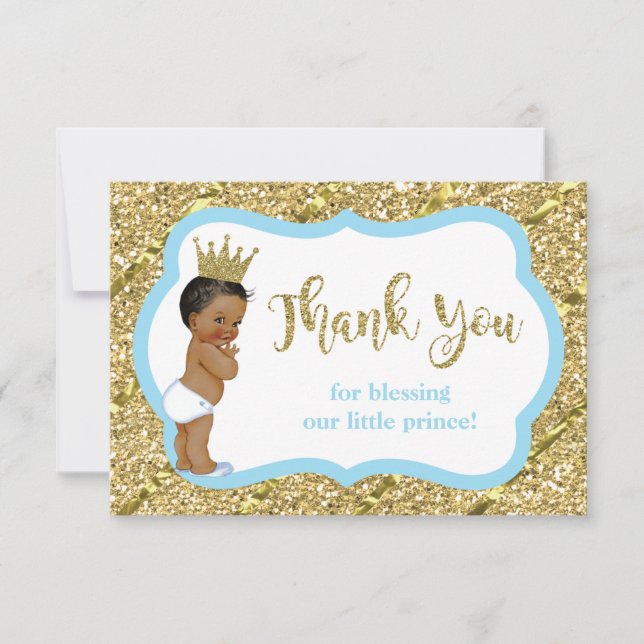 Little Prince Thank You Card, Blue, Faux Glitter (Front)