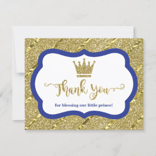 Little Prince Thank You Card, Blue, Faux Glitter