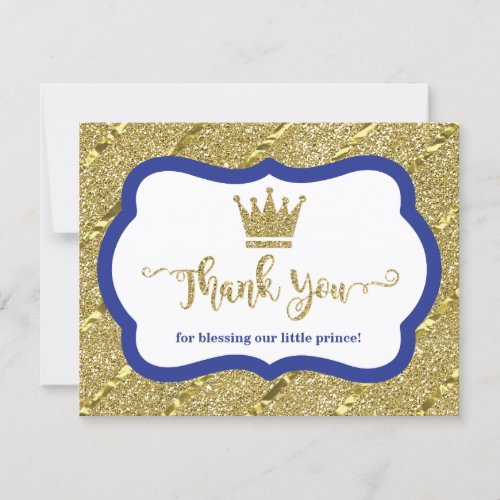 Little Prince Thank You Card Blue Faux Glitter