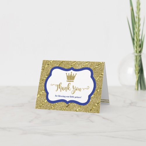 Little Prince Thank You Card Blue Faux Glitter