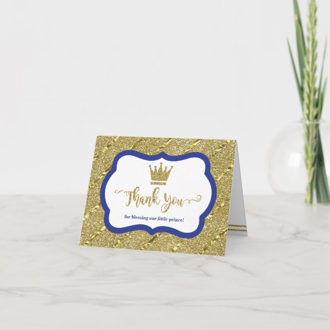 Little Prince Thank You Card, Blue, Faux Glitter (Front)